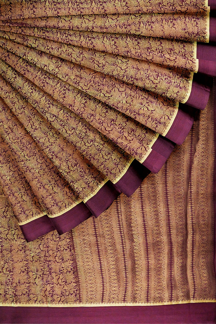 Brown Pure Mysore Silk Crushed Crepe Saree | SILK MARK CERTIFIED