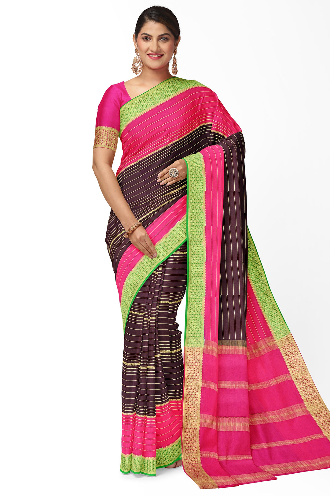 Brown Colour Pure Mysore Crepe Silk Saree | SILK MARK CERTIFIED