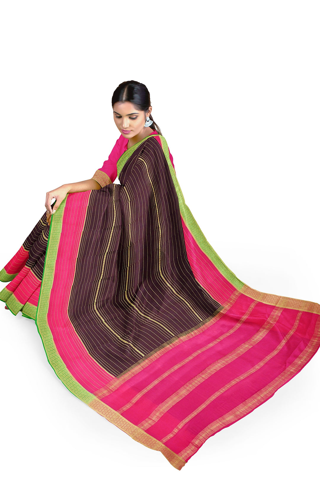 Brown Colour Pure Mysore Crepe Silk Saree | SILK MARK CERTIFIED