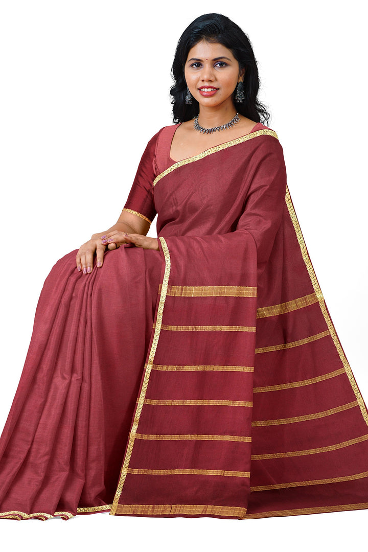 Brown colour Pure Mysore Crepe Silk Saree | SILK MARK CERTIFIED