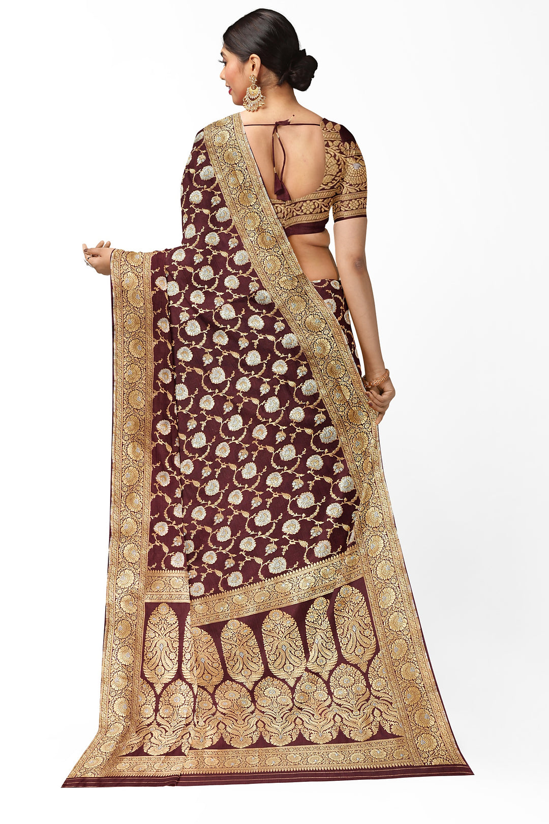 BROWN BANARASI BLENDED KATAN SILK WITH JAAL WORK HANDLOOM SAREE - ATHARVA