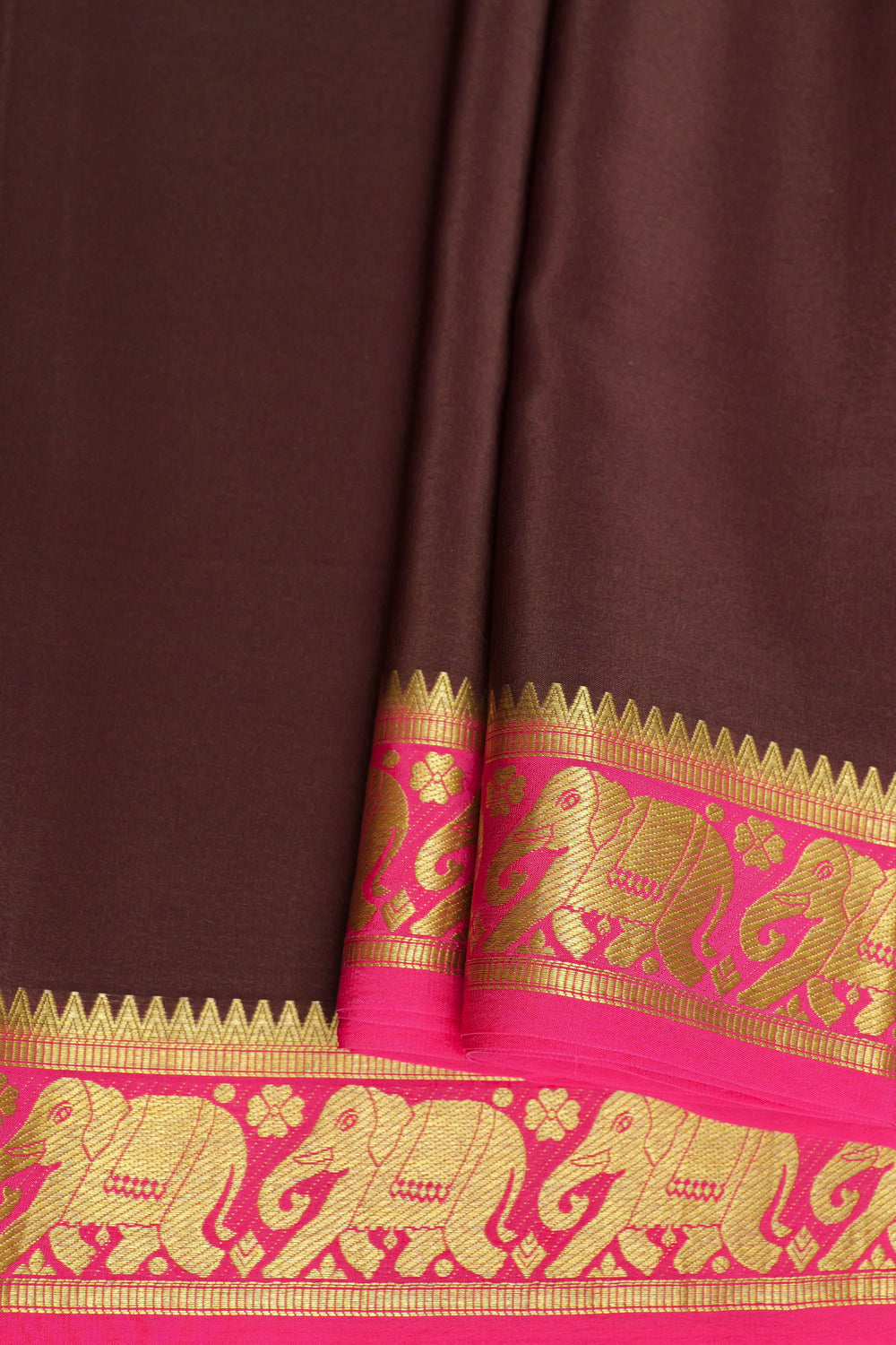Brown Mysore Silk Saree with pink contrast blouse