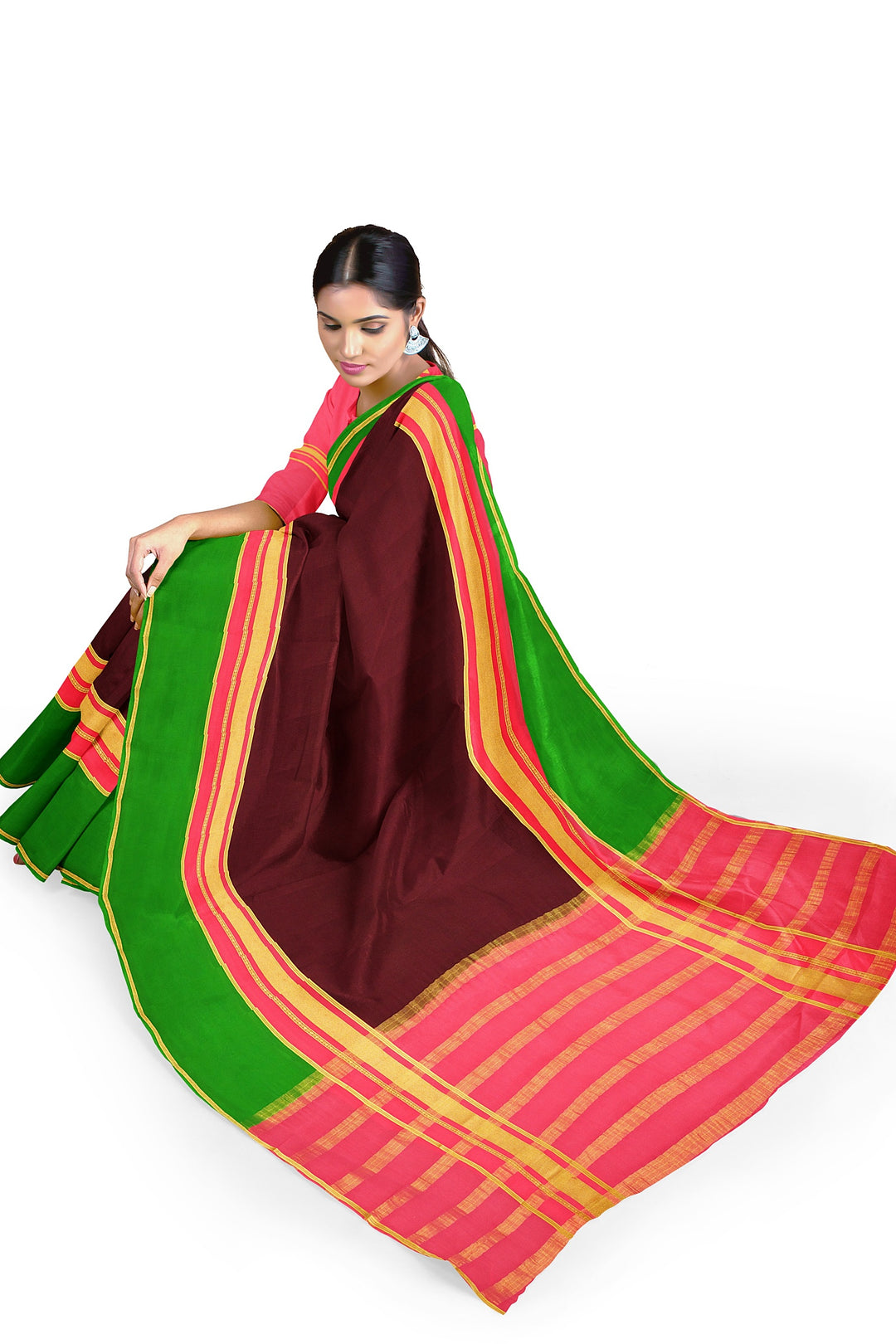 Brown Pure Mysore Crepe Silk 3D Saree | SILK MARK CERTIFIED - ATHARVA