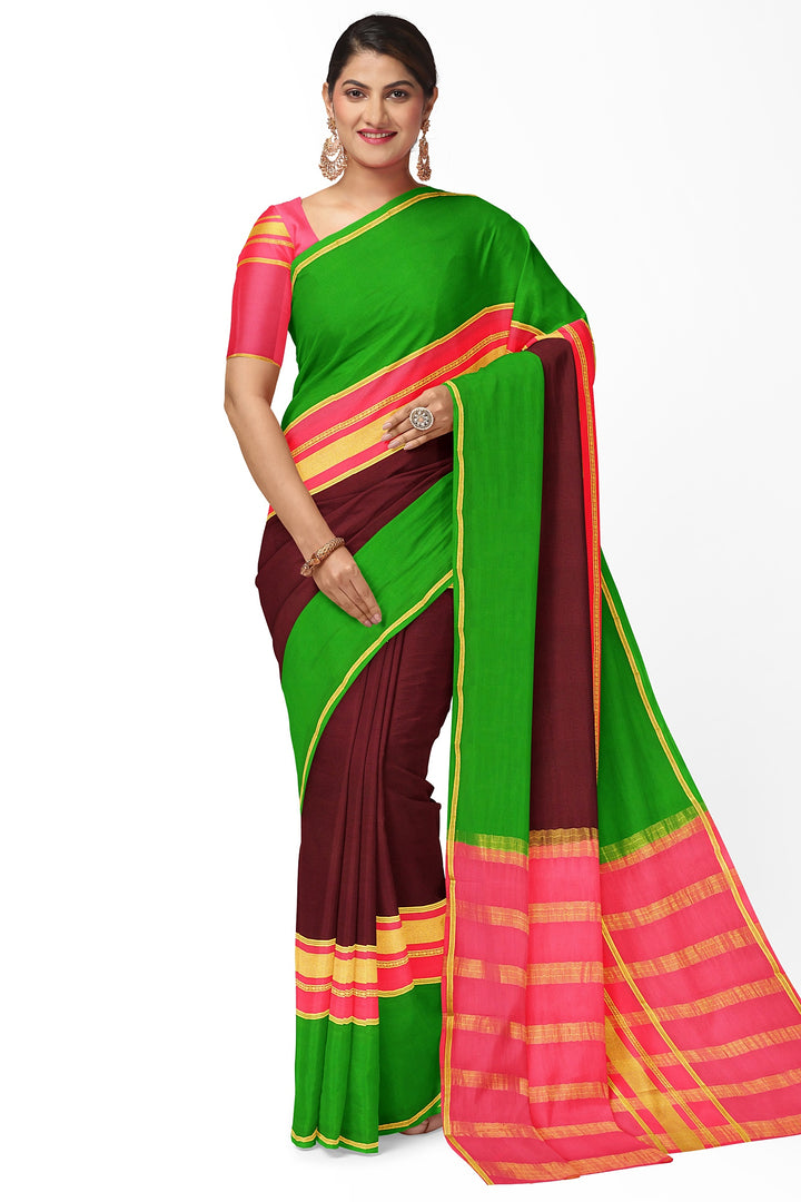 Brown Pure Mysore Crepe Silk 3D Saree | SILK MARK CERTIFIED