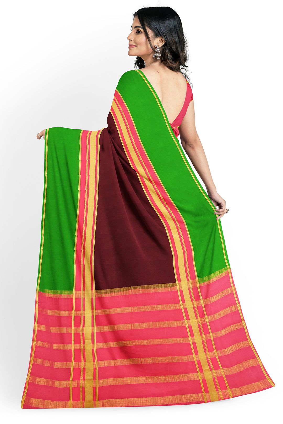 Brown Pure Mysore Crepe Silk 3D Saree | SILK MARK CERTIFIED - ATHARVA