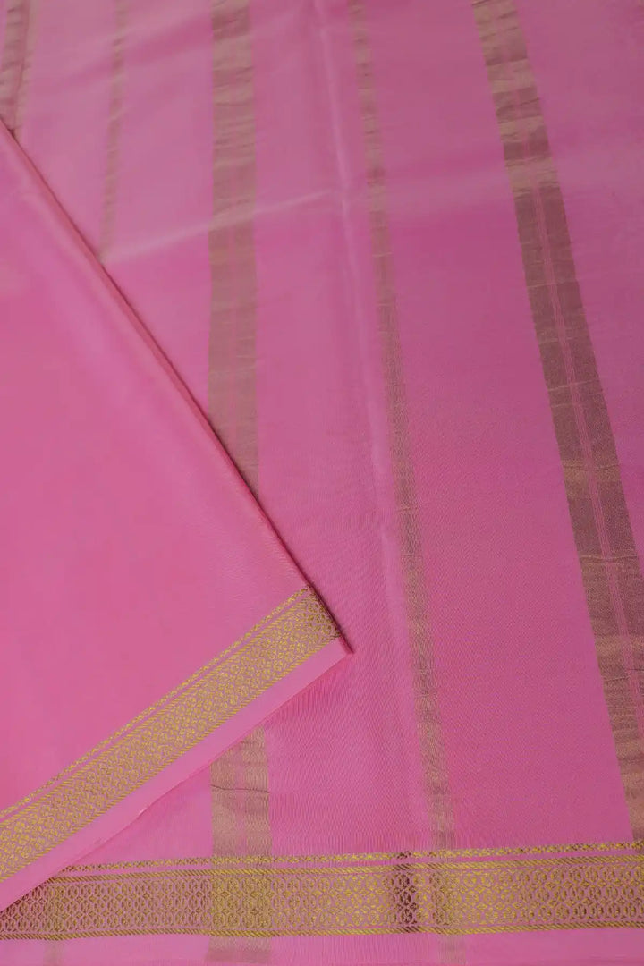 Brown and pink Mysore silk saree with gold lace