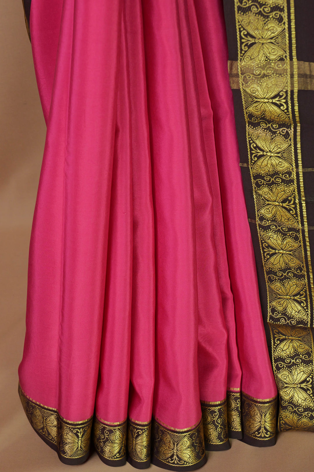 Brown border Mysore crepe silk saree – Atharva