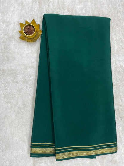 Two Line One Inch Border in Gold Lace Mysore silk saree In Self Green Color