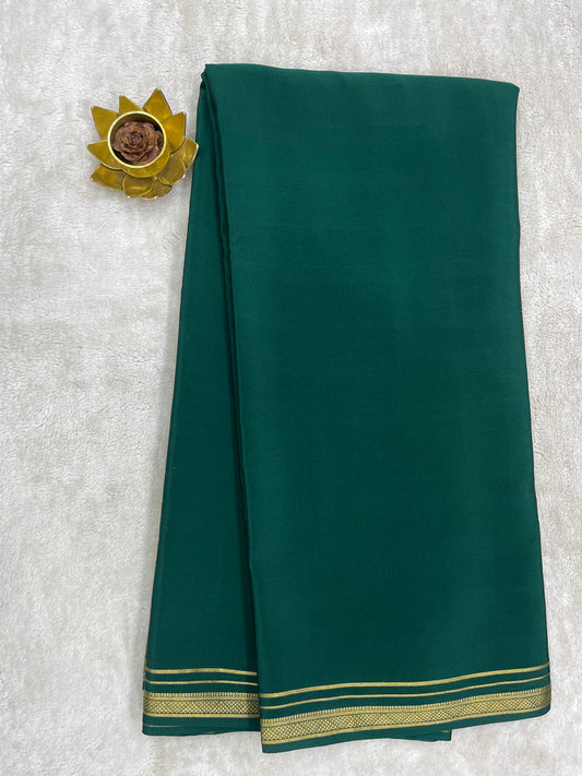 Two Line One Inch Border in Gold Lace Mysore silk saree In Self Green Color