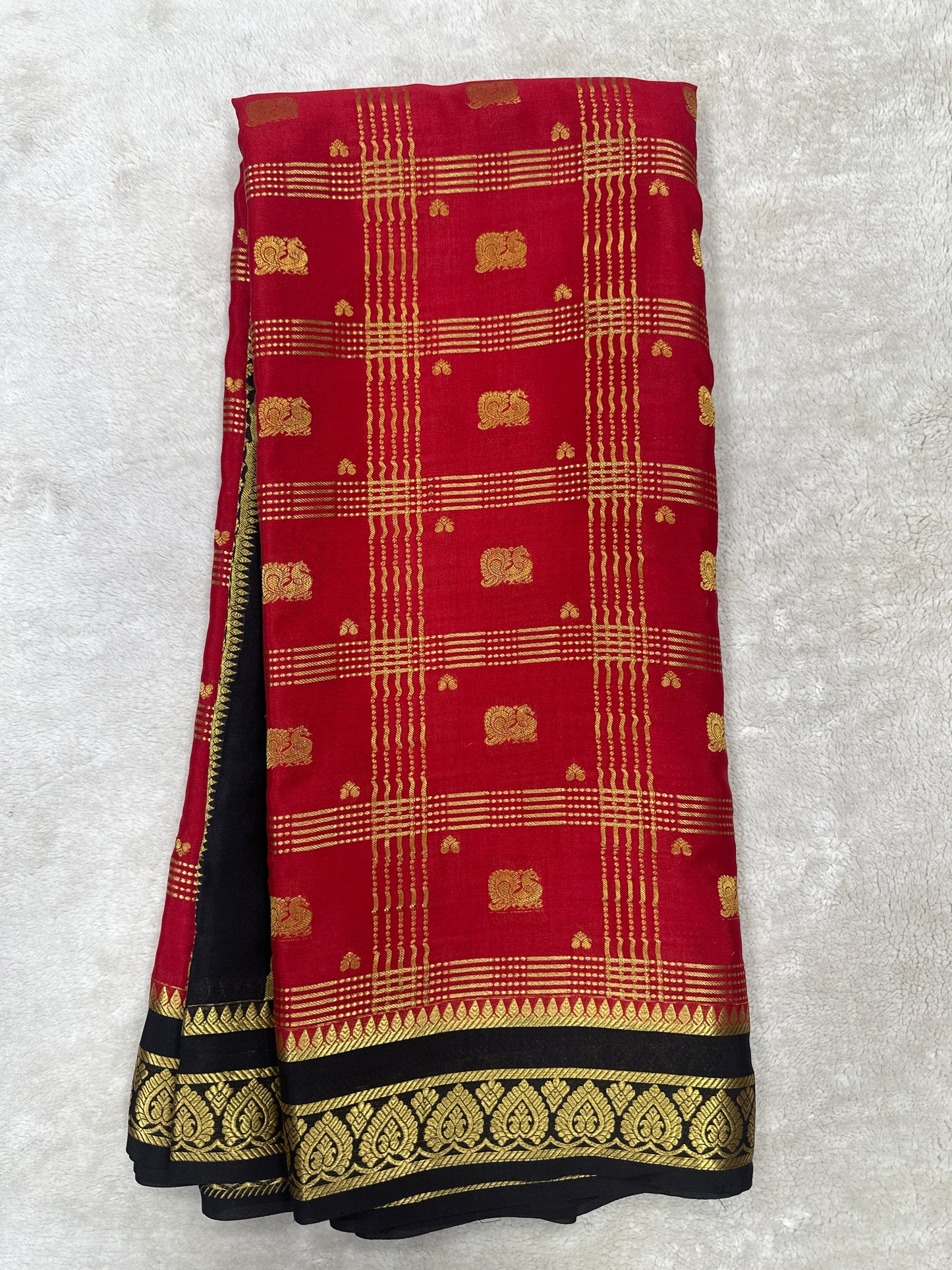 Pure crepe Mysore silks saree checked   With peacock - 1627271