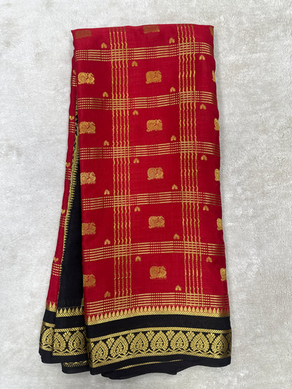 Pure crepe Mysore silks saree checked   With peacock - 1627271
