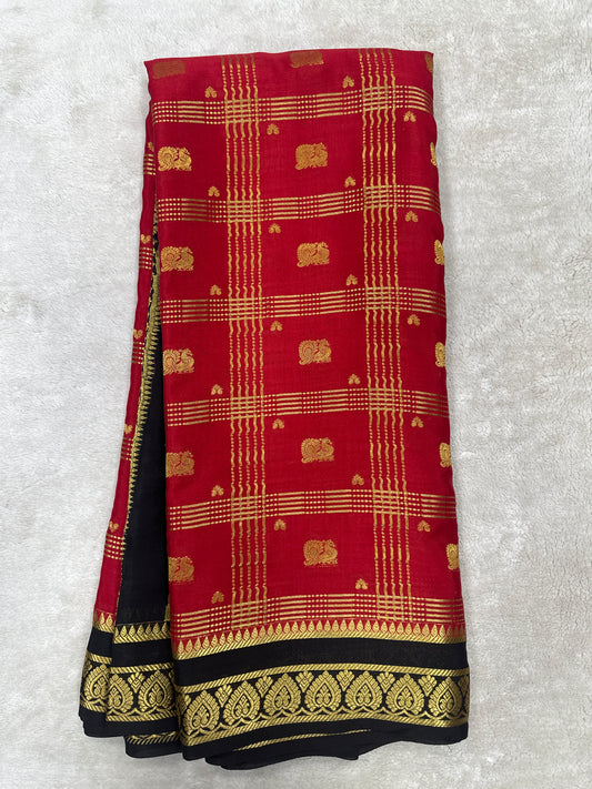 Pure crepe Mysore silks saree checked   With peacock - 1627271