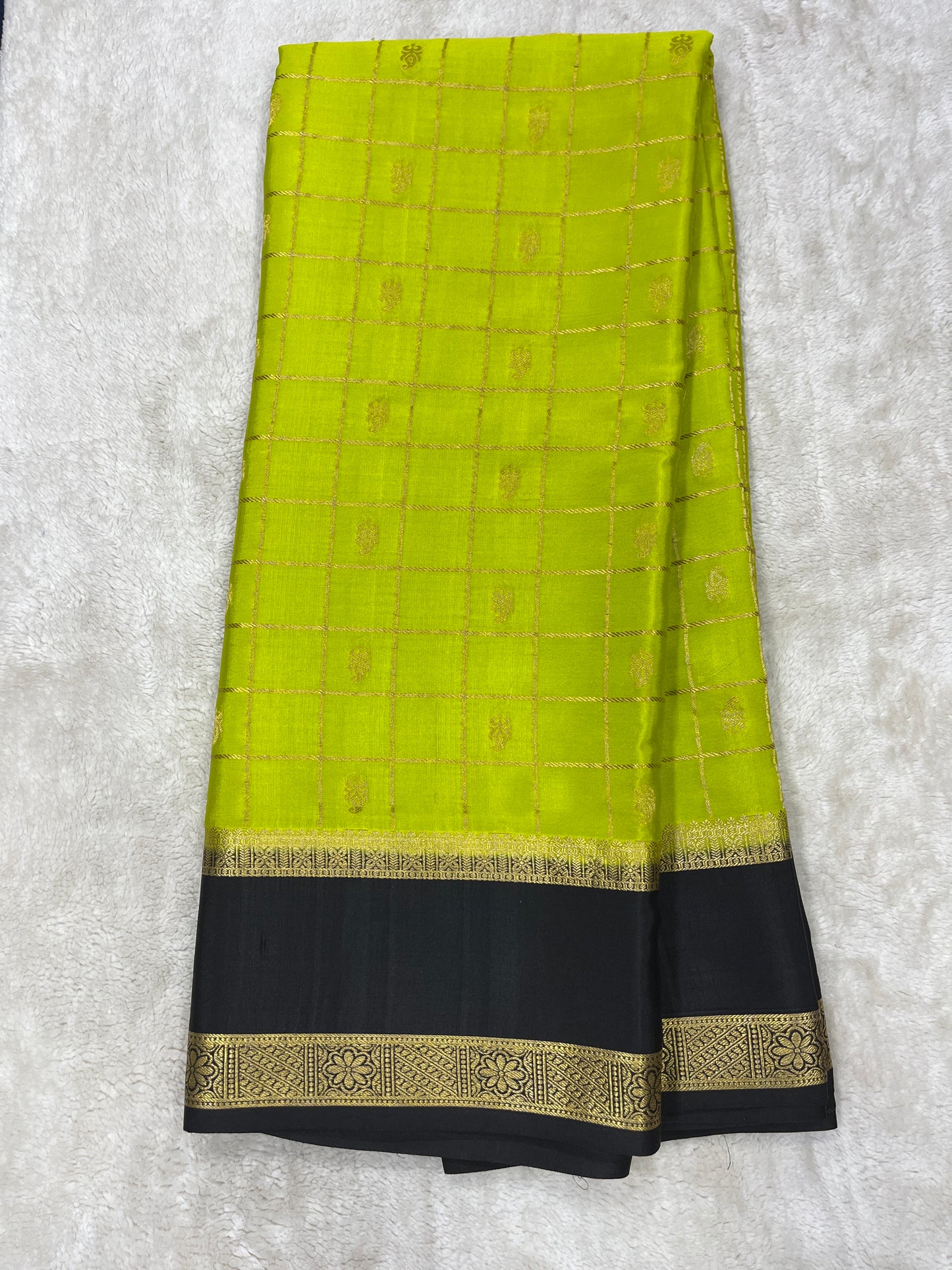 Pure Crepe Mysore Silk Bentex checks butta - 2637796