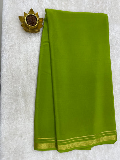 Two Line One Inch Border in Gold Lace Mysore silk saree In Self Light Green Color