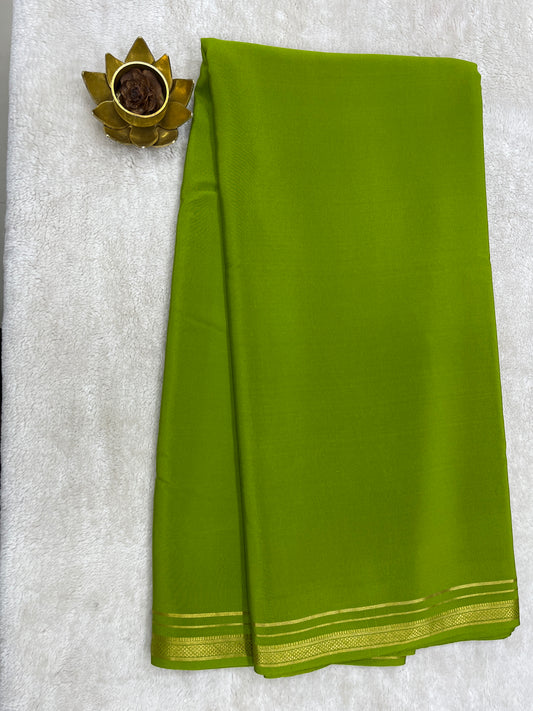 Two Line One Inch Border in Gold Lace Mysore silk saree In Self Light Green Color
