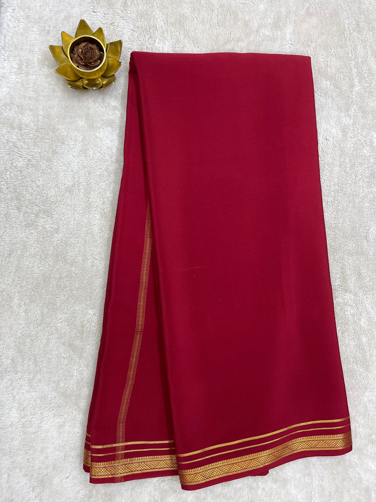 Two Line One Inch Border in Gold Lace Mysore silk saree In Self Maroon Color