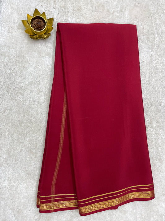 Two Line One Inch Border in Gold Lace Mysore silk saree In Self Maroon Color