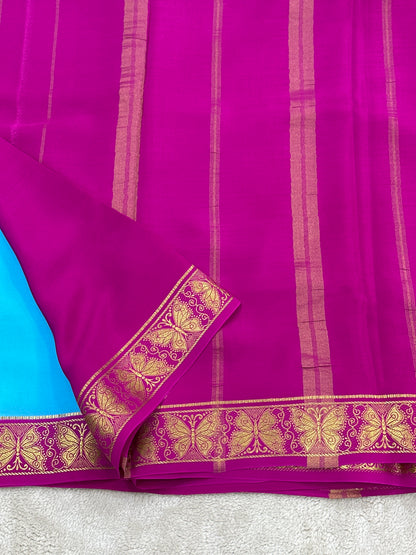 Silver Based Zari Pure Mysore silk in Butterfly Border