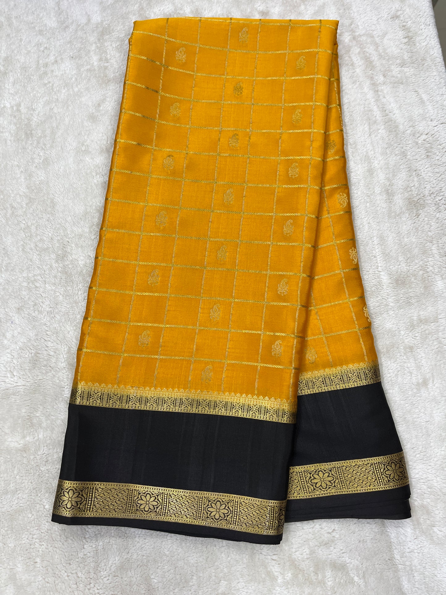 Pure Crepe Mysore Silk Bentex checks butta - 2637796
