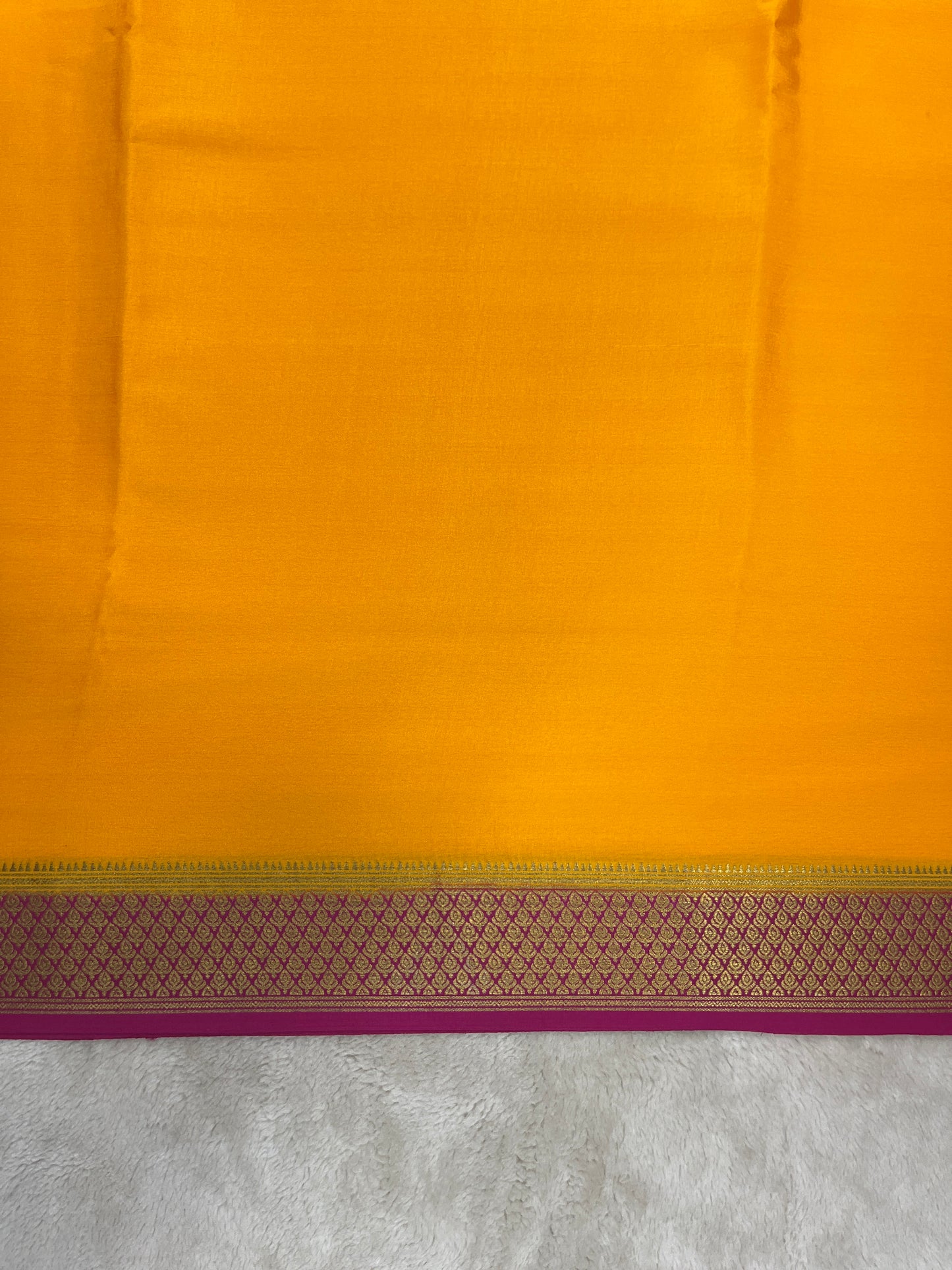 Pure crepe Mysore silk saree plain in Yellow with Pink contrast Blouse