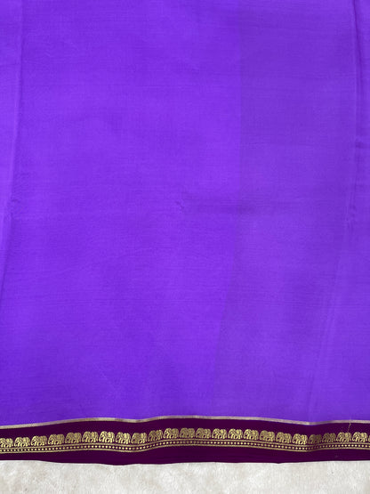 Mysore Silk Saree Pure Zari Elephant Border In Lavender With Wine Contrast Color Blouse