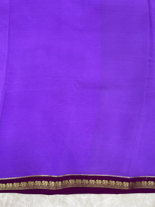 Mysore Silk Saree Pure Zari Elephant Border In Lavender With Wine Contrast Color Blouse