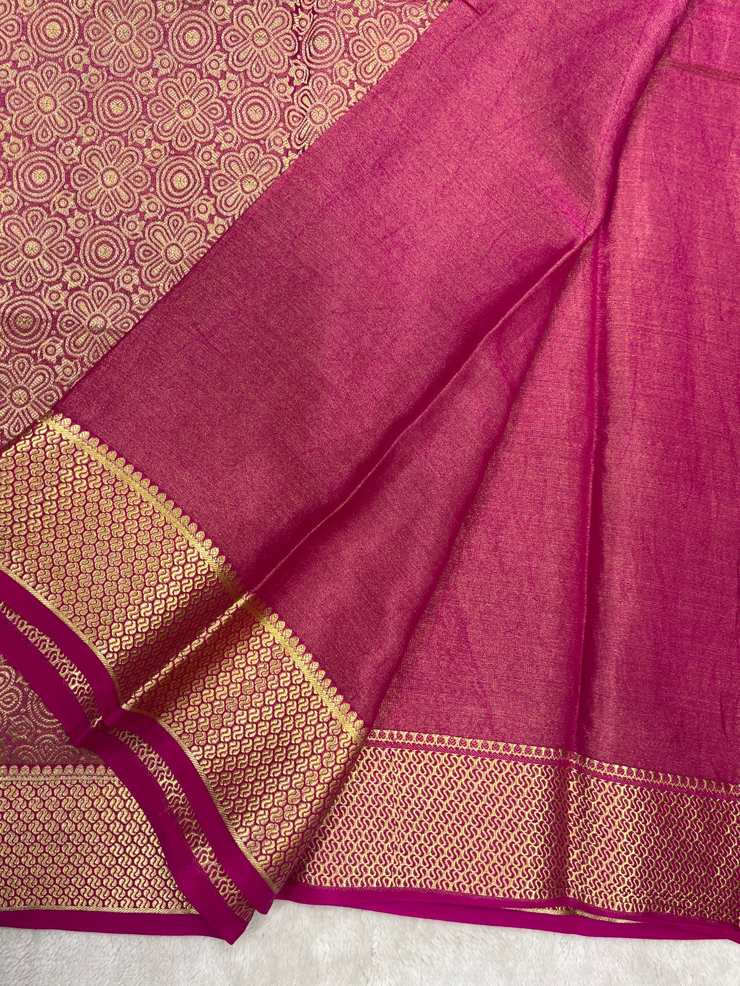 Pure crepe Mysore silk saree In Maroon Brocade with Self Colour Blouse