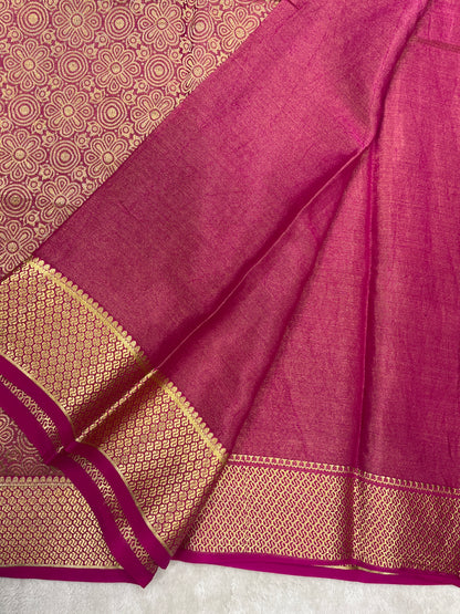Pure crepe Mysore silk saree In Maroon Brocade with Self Colour Blouse
