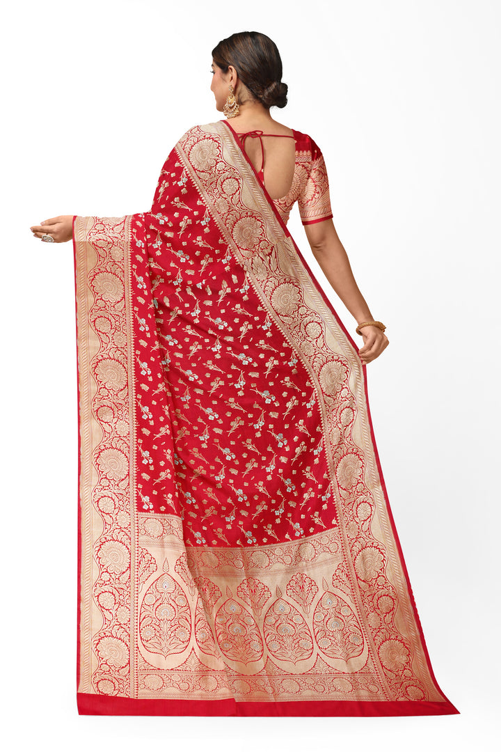 RED BANARASI BLENDED KATAN SILK HANDLOOM SAREE - ATHARVA