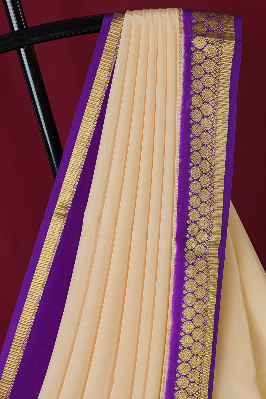 CREAM PURPLE CREPE MYSORE SILK SAREES