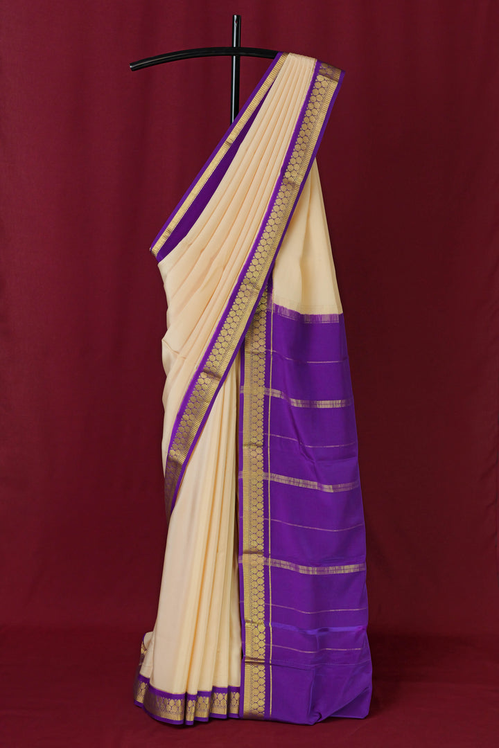 CREAM PURPLE MYSORE SILK SAREE