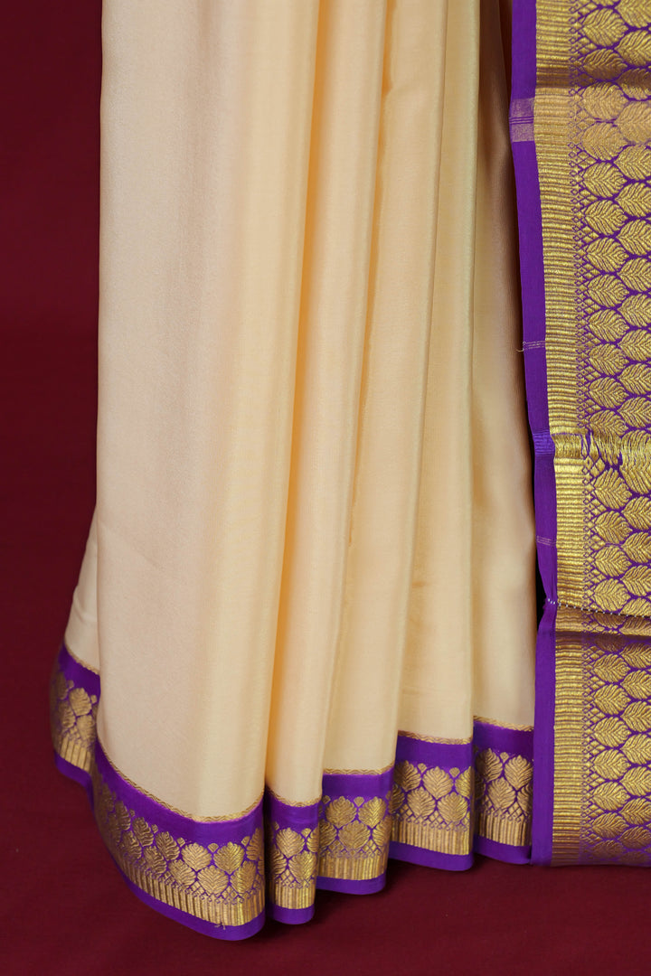 CREAM PURPLE PURE MYSORE SILK SAREES