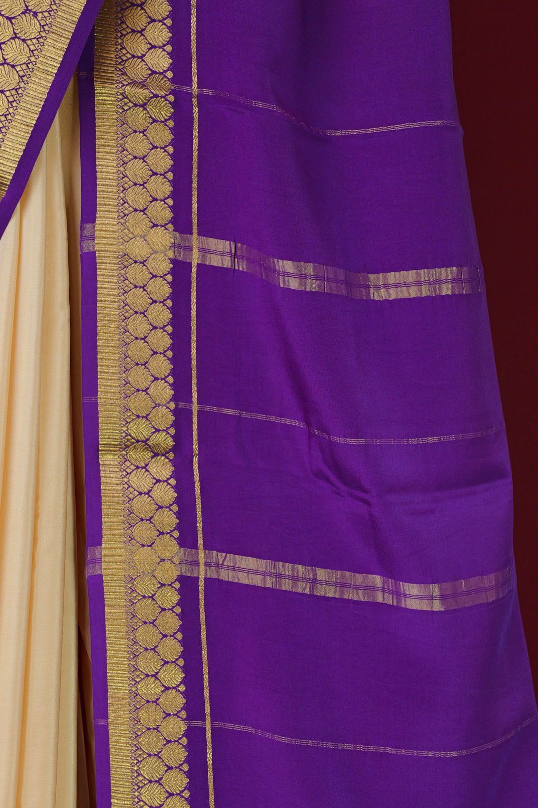 CREAM PURPLE PURE MYSORE SILK SAREES