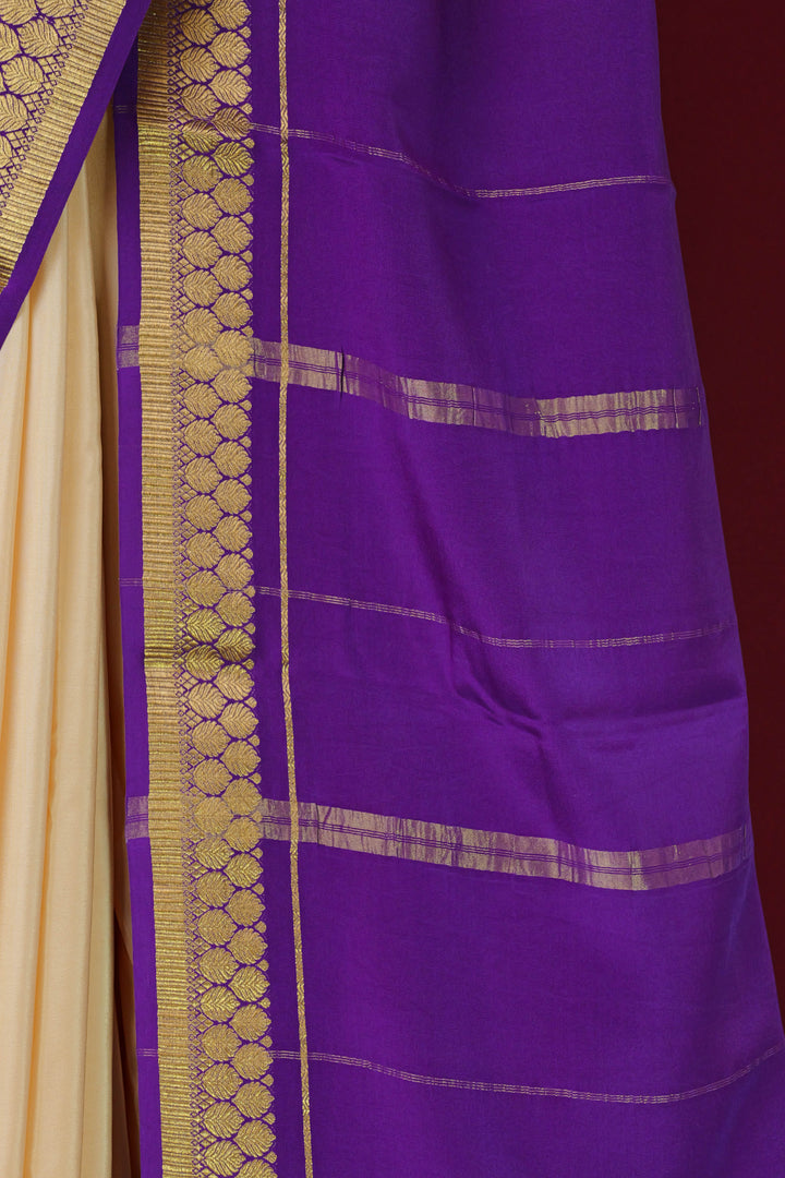 CREAM PURPLE PURE MYSORE SILK SAREES