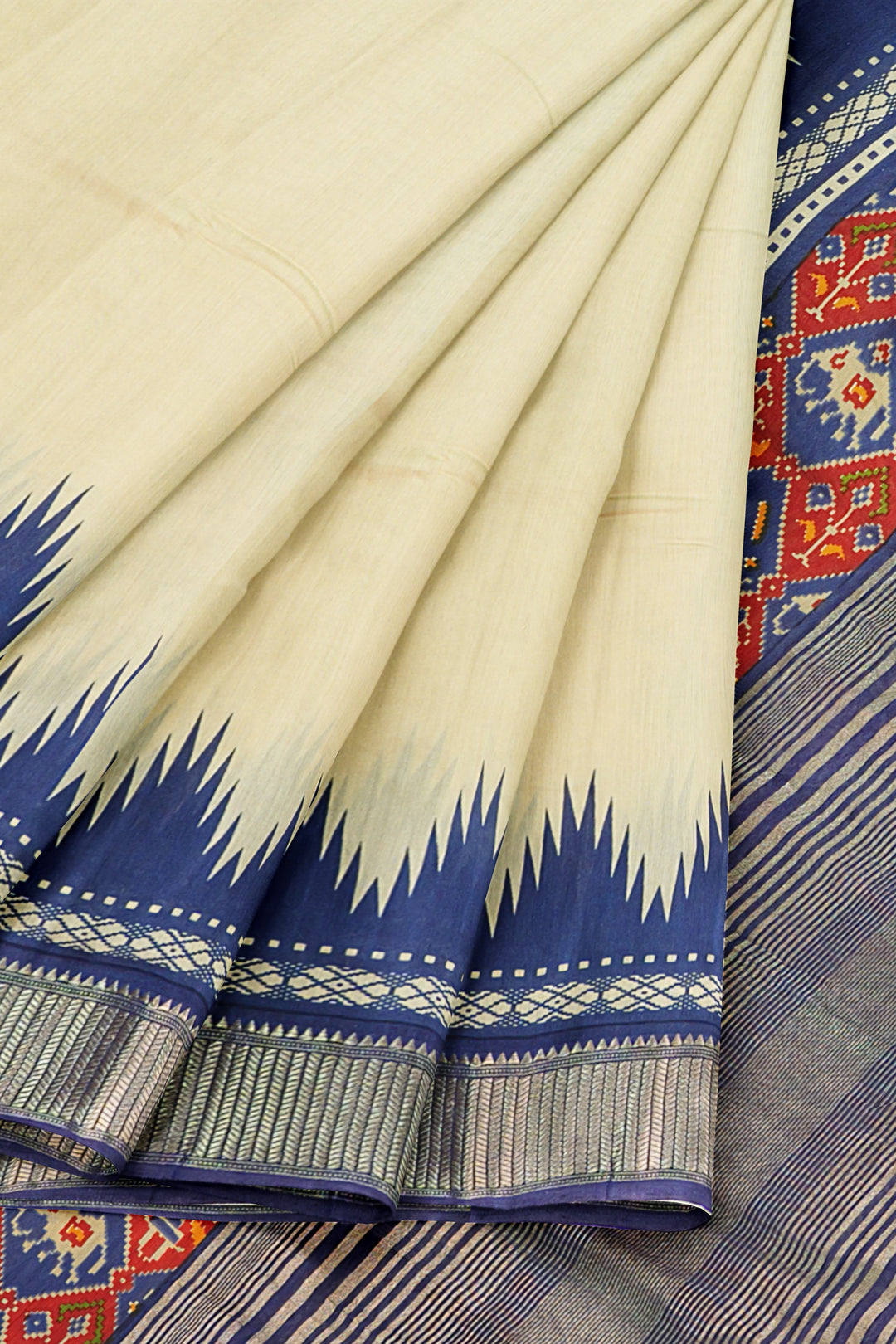 CREAM COLOUR BLENDED ASSAM SILK BANARASI HANDLOOM SAREE - ATHARVA