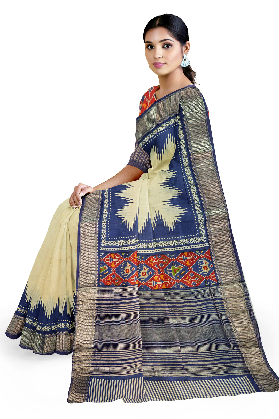 CREAM COLOUR BLENDED ASSAM SILK DIGITAL PRINT BANARASI HANDLOOM SAREE