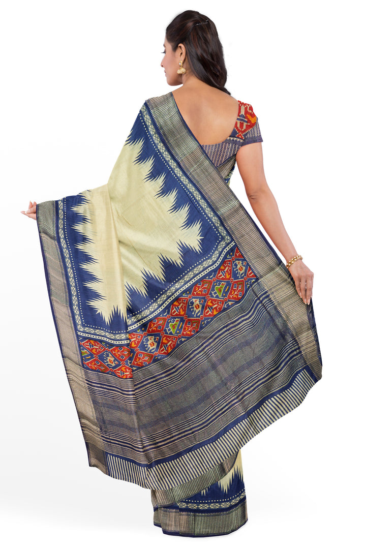 CREAM COLOUR BLENDED ASSAM SILK DIGITAL PRINT BANARASI HANDLOOM SAREE