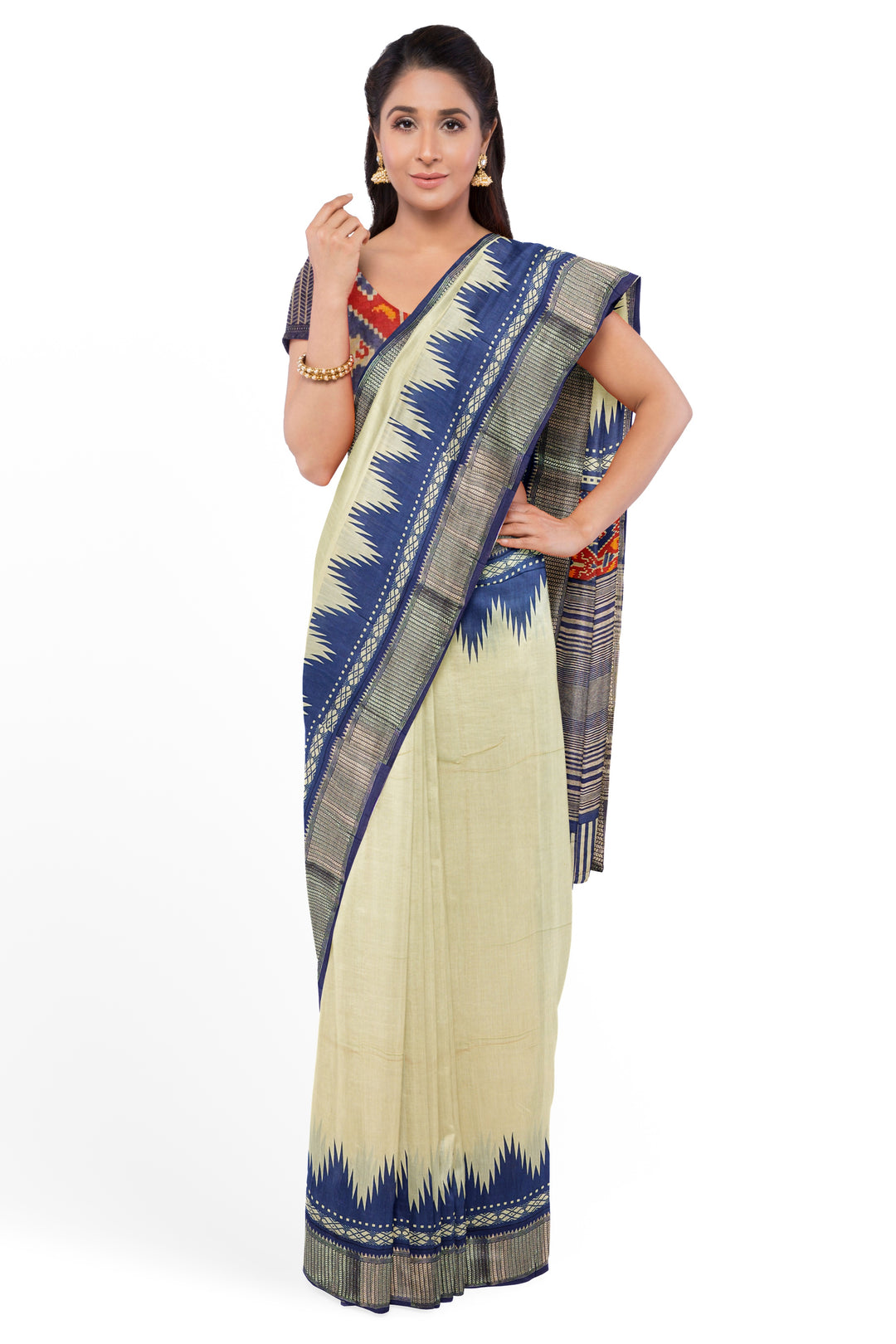 CREAM COLOUR BLENDED ASSAM SILK BANARASI HANDLOOM SAREE - ATHARVA