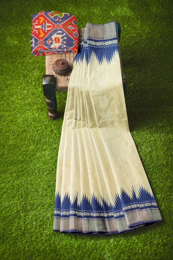 CREAM COLOUR BLENDED ASSAM SILK BANARASI HANDLOOM SAREE - ATHARVA