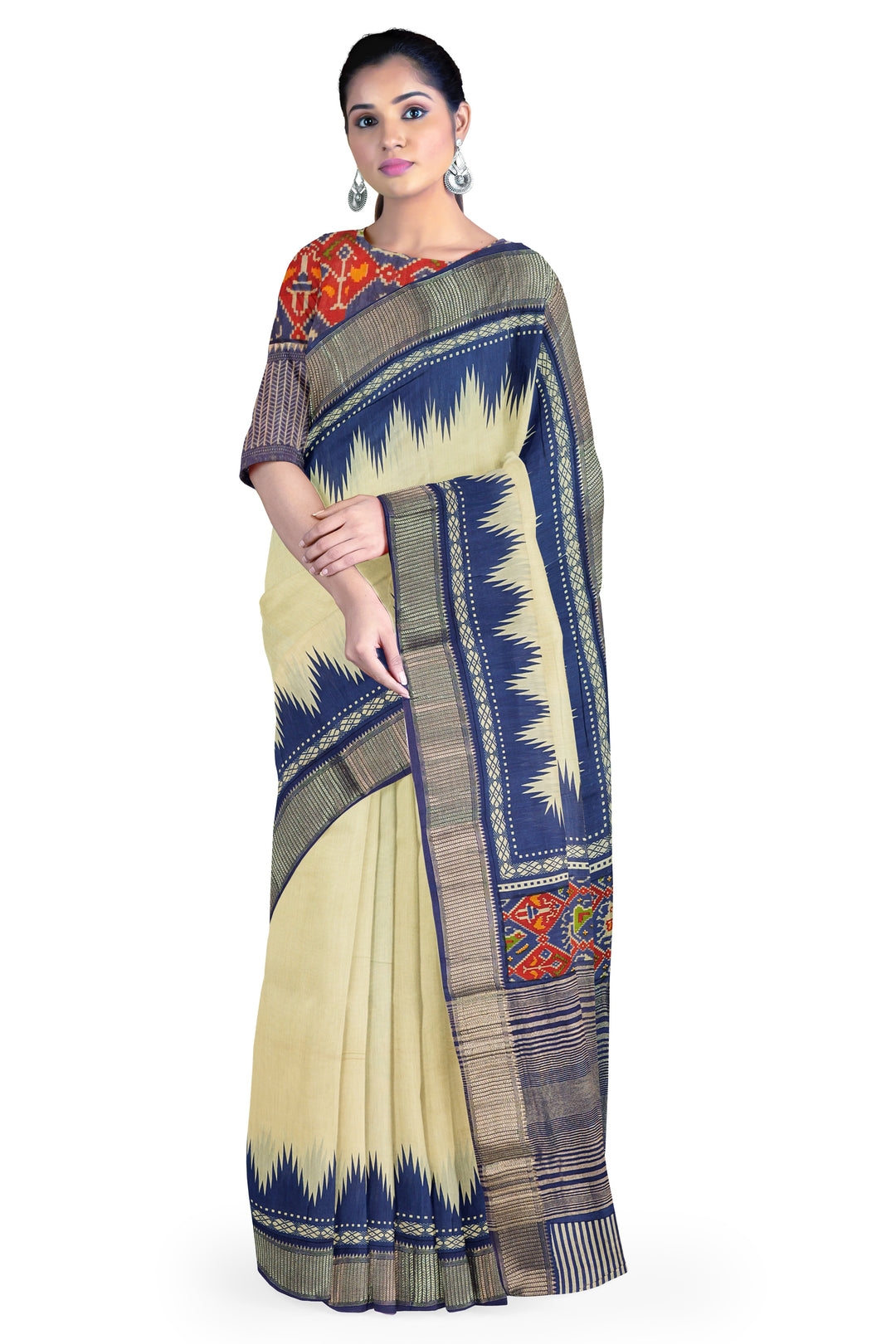 CREAM COLOUR BLENDED ASSAM SILK BANARASI HANDLOOM SAREE - ATHARVA