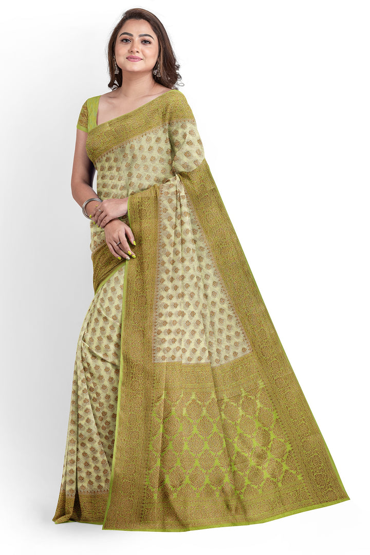 LIGHT GREEN COLOUR BLENDED GEORGETTE BANARASI HANDLOOM SAREE