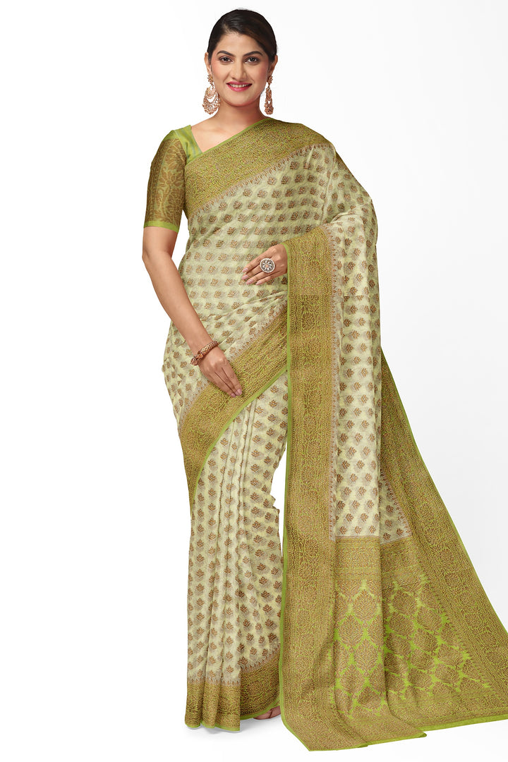 LIGHT GREEN COLOUR BLENDED GEORGETTE BANARASI HANDLOOM SAREE