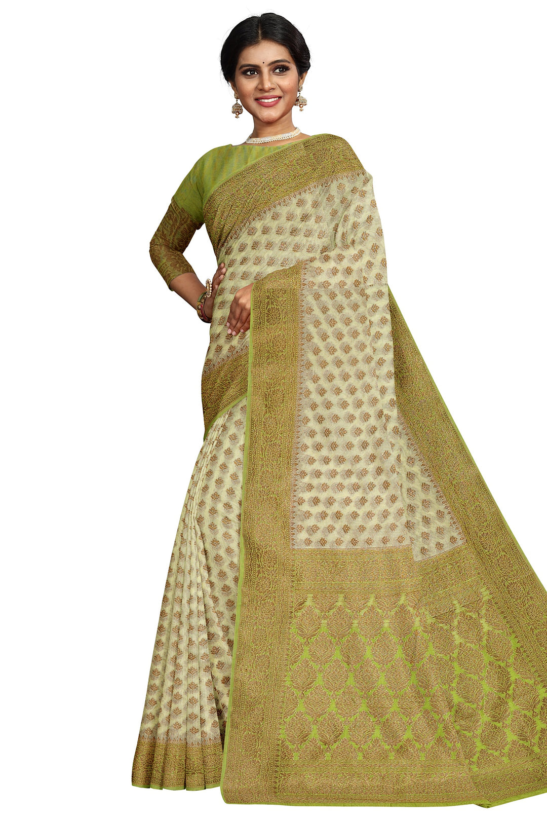 LIGHT GREEN COLOUR BLENDED GEORGETTE BANARASI HANDLOOM SAREE