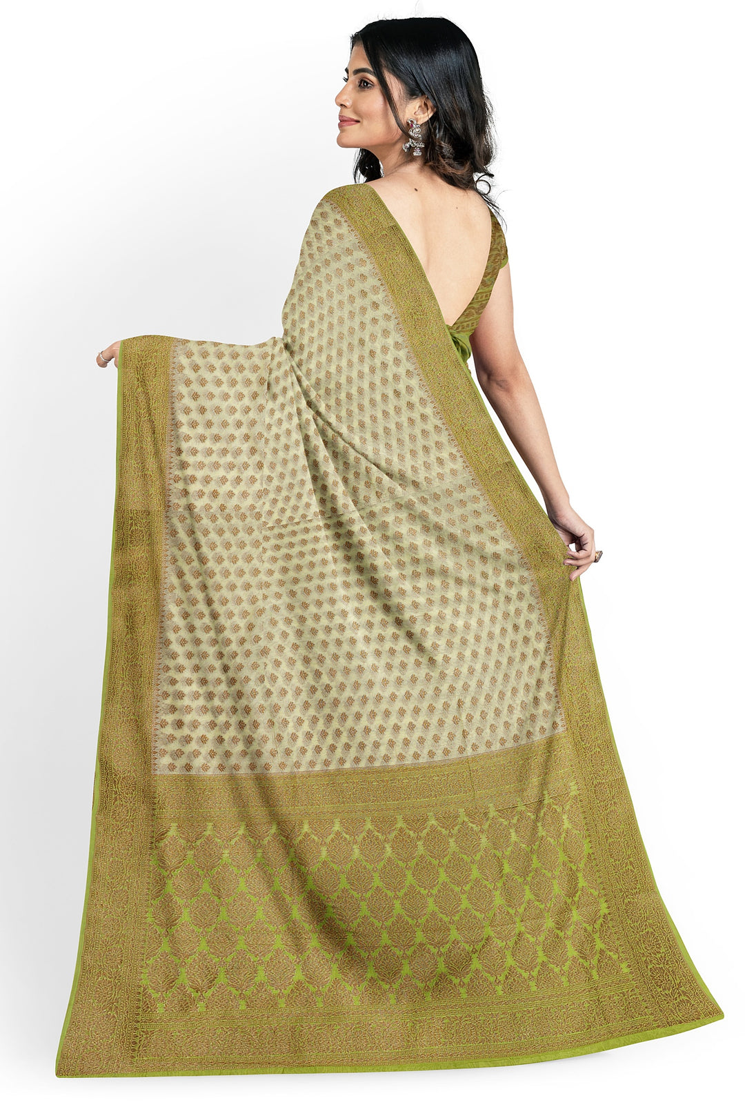 LIGHT GREEN COLOUR BLENDED GEORGETTE BANARASI HANDLOOM SAREE