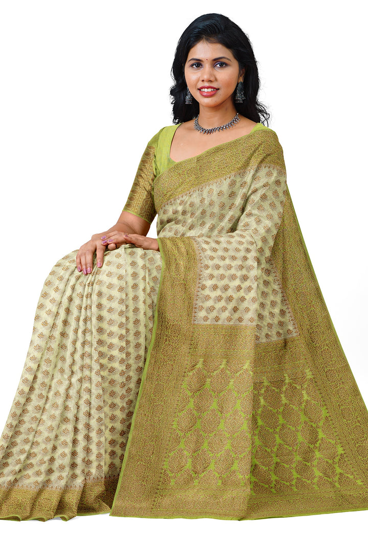 LIGHT GREEN COLOUR BLENDED GEORGETTE BANARASI HANDLOOM SAREE