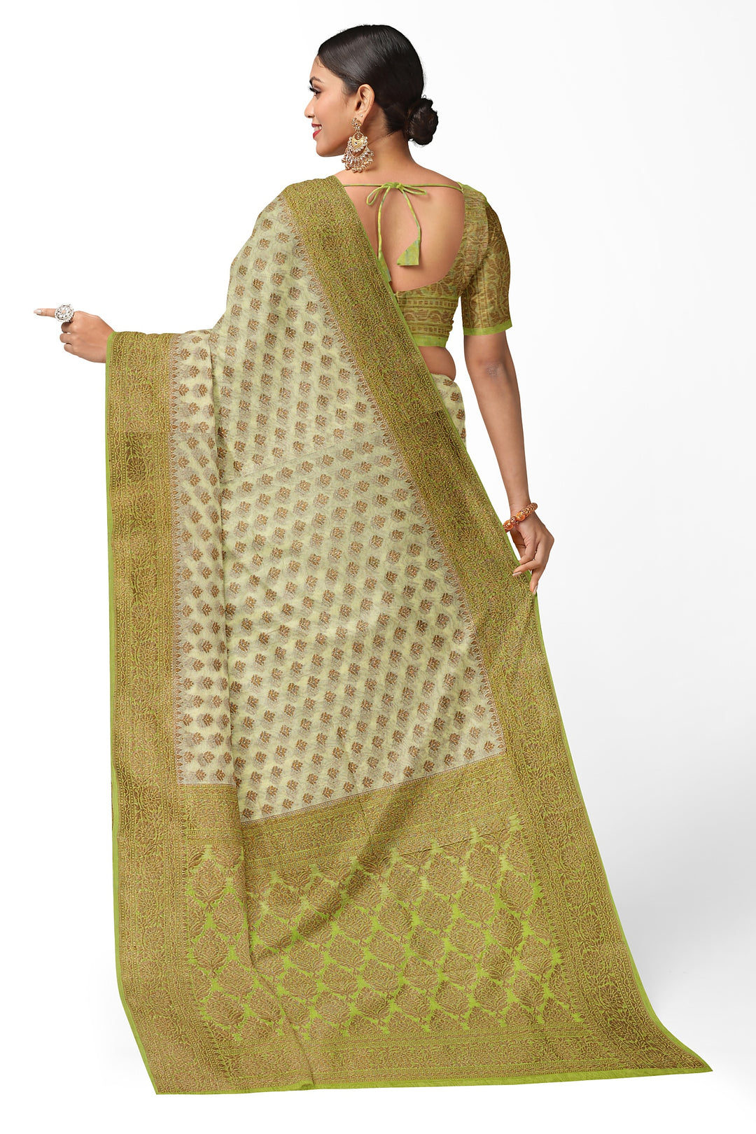 LIGHT GREEN COLOUR BLENDED GEORGETTE BANARASI HANDLOOM SAREE