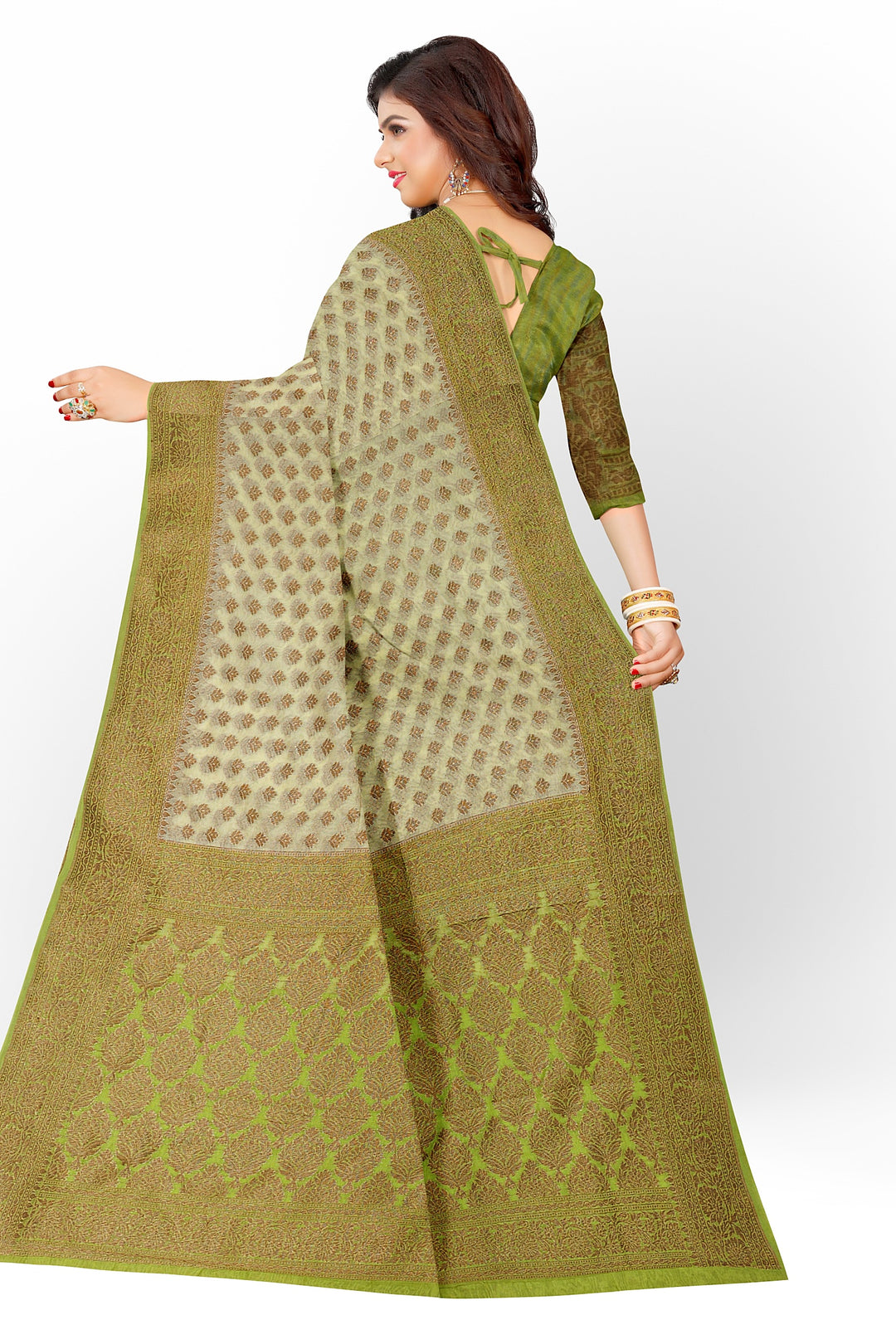 LIGHT GREEN COLOUR BLENDED GEORGETTE BANARASI HANDLOOM SAREE