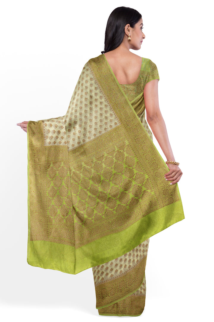 LIGHT GREEN COLOUR BLENDED GEORGETTE BANARASI HANDLOOM SAREE