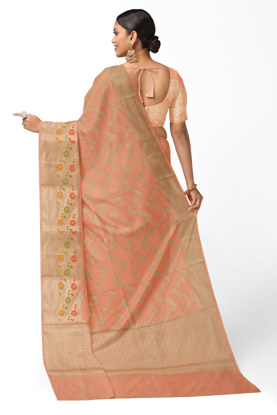 PEACHISH COLOUR BLENDED BANARASI KATAN SONA RUPA ZARI HANDLOOM SAREE