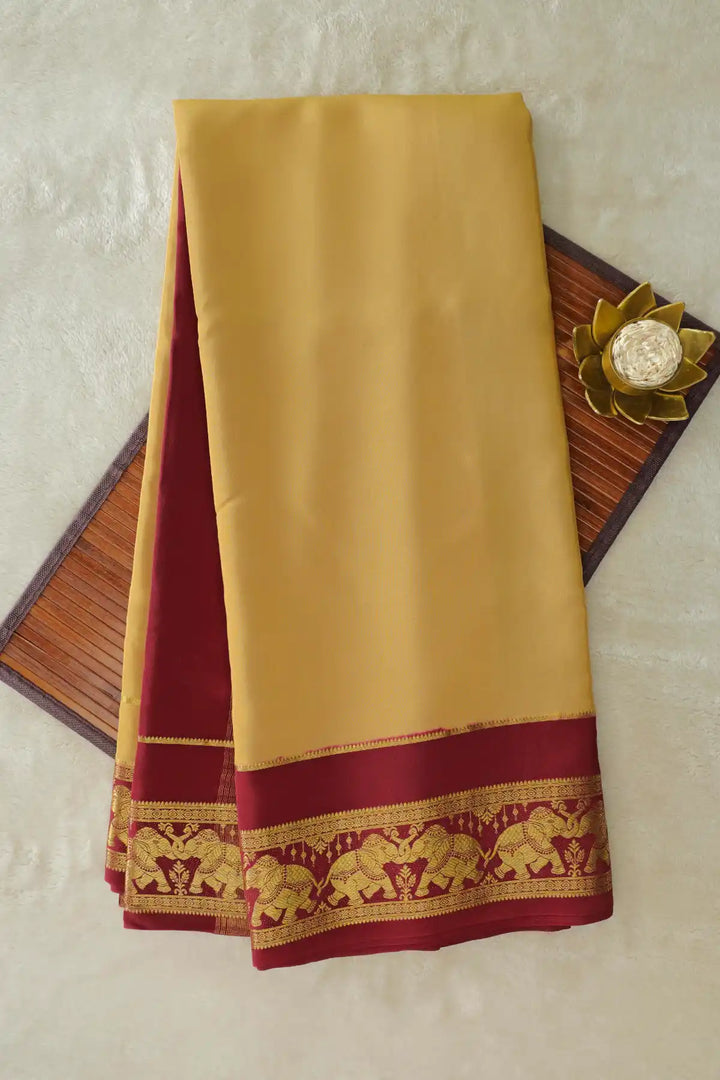 Cream  and Maroon Color pure mysore crepe silk sarees
